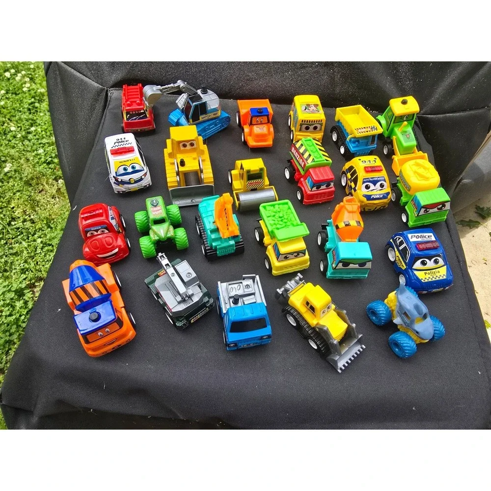 Lot of 23 Toy Construction Trucks Emergency‎ Vehicles and Cars with Faces Multi